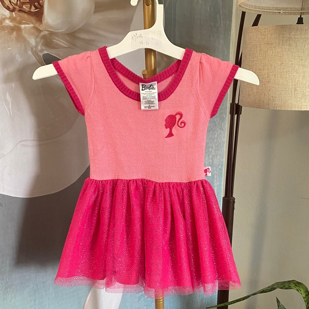 Barbie Pink Glittery Tulle sweater Character Girls Dress size 2T